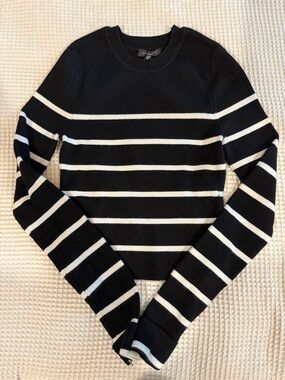 DYNAMITE Classic Black & White Striped Crewneck Sweater